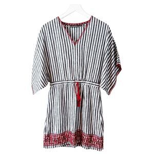 Lauren Ralph Lauren Linen Gray Striped Embroidered Dress Coverup Size‎ 2